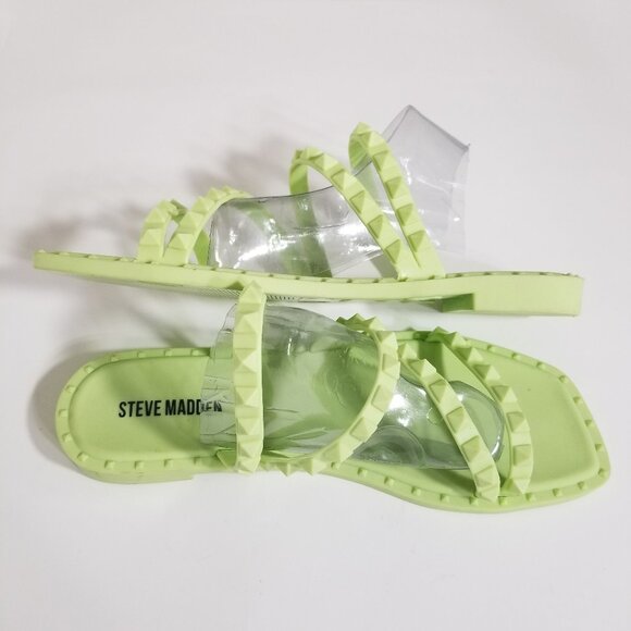 Steve Madden Skyler 6 Neon Green Stud Slide Flat Sandal Waterproof Travel Beach - Picture 3 of 9